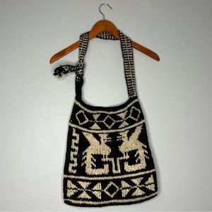 Vintage Handwoven Animal Motif Native American Wool Tote Shoulder Bag J